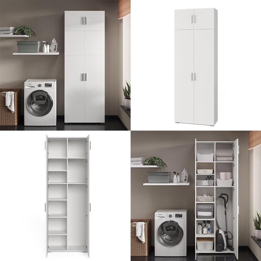 Industrialhome Multifunctionele Kast – Hoge Opbergkast 80 x 183 cm – Kantoorkast met Deuren en Verstelbare Legplanken – Dossier- en Schoenenkast – Wit Houtlook Modern Design –