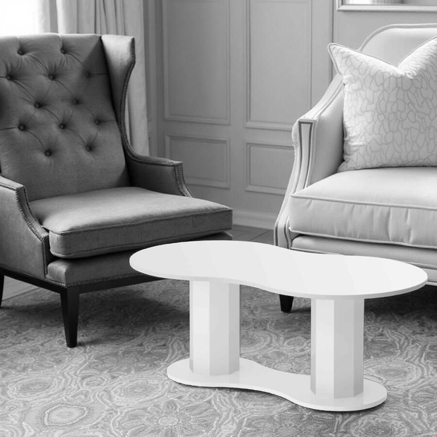 Industrialhome Mussidan Salontafel Wit Hoogglans Stijlvolle en Duurzame Salontafel voor Woonkamer Modern Design Hout Fineer 128x70x50 cm