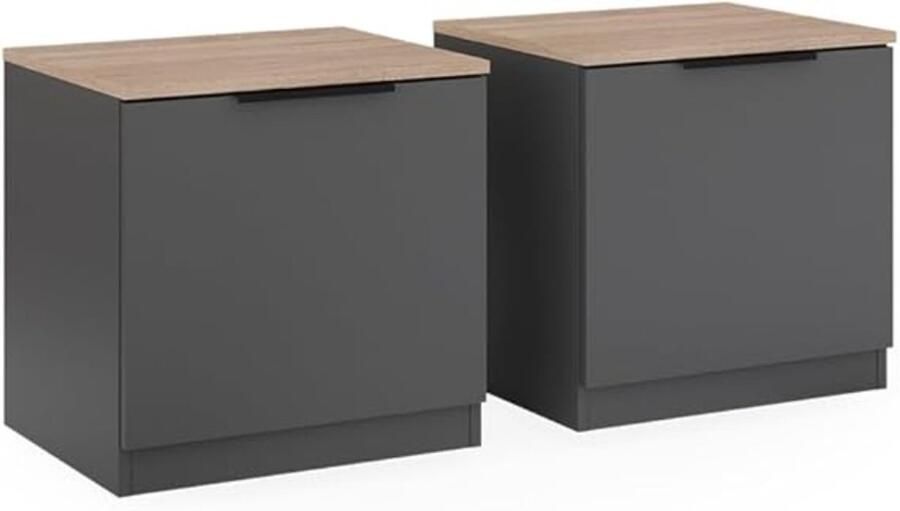 Industrialhome Nachtkastje Set Antraciet Eiken 50x50 cm – “Betti Deluxe” – Set van 2 Nachtkastjes met Klep en Legplank – Stijlvolle Bijzettafels voor Slaapkamer of Kinderkamer – Compacte Bedtafel Nachtkastjes