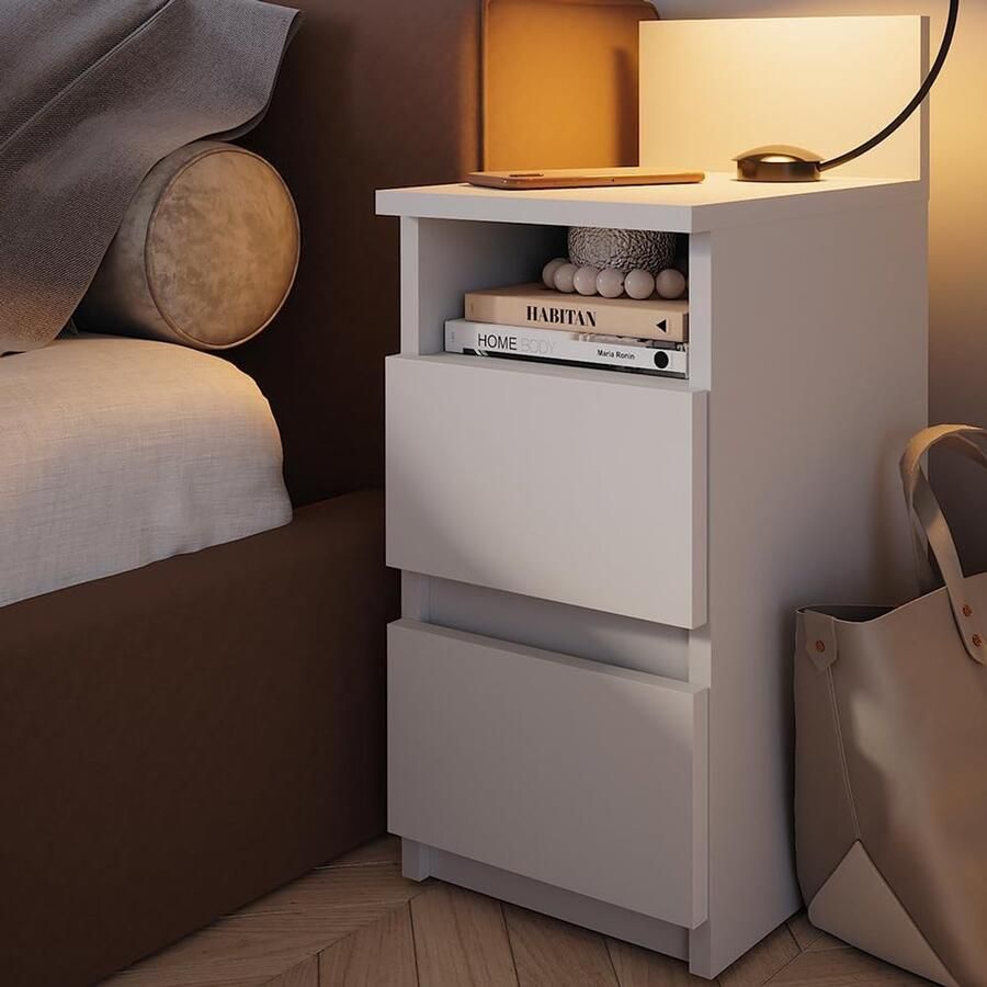 Industrialhome Nachtkastje Set van 2 – PureLine Wit – Modern Houten Nachtkastjes met Laden – Compact Slaapkamerkastje – 59 cm Hoog – Luxe Design Bedkastjes – Spaanplaat 16 mm – Wit Mat Afgewerkt