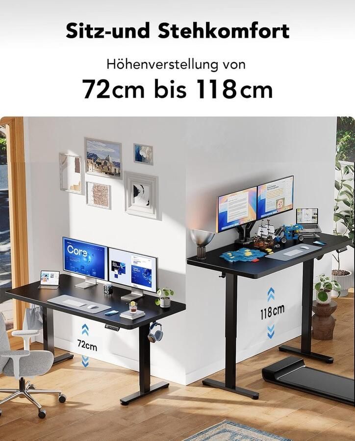 Industrialhome ndustrialhome LiftMaster Pro™ Elektrisch Zit-Sta Bureau – 160 x 80 cm – Zwart – Ergonomisch Sta Zit Bureau – Volledig Tafelblad