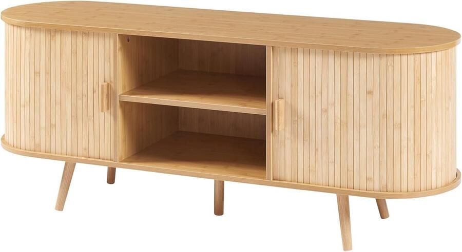 Industrialhome Nordkapp Luxe Dressoir 140 cm – Moderne Houten Opbergkast met Schuifdeuren – Scandinavisch Design – Bamboe & MDF – Voor Woonkamer Eetkamer of Hal – Naturel Houtkleur