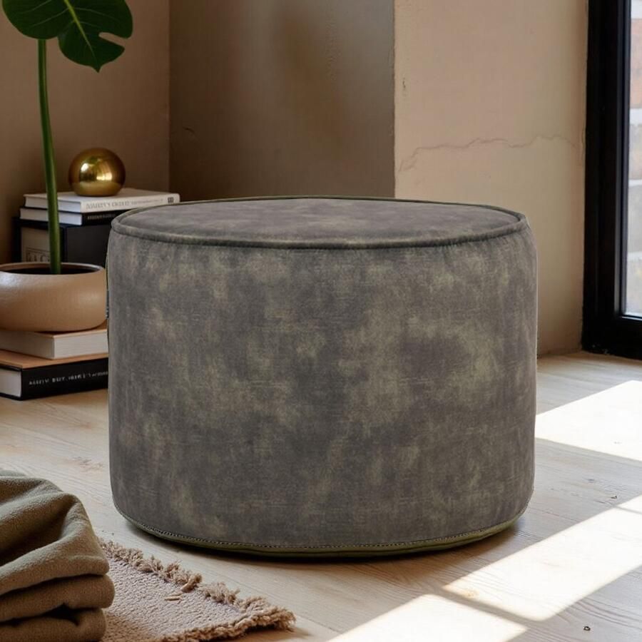 Industrialhome Poef Tibo Rond 55x40 cm – Hunter Groen Velours – Luxe Zitpoef Voetenbank & Bijzettafel – Fluweel Gestoffeerd – Modern Design –