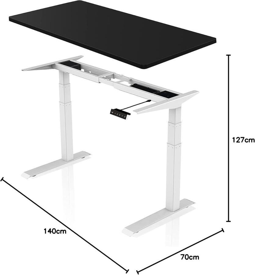 Industrialhome PowerDesk Pro – Ergonomisch Zit-Sta Bureau – Elektrisch in Hoogte Verstelbaar met Dubbele Motor – 140x70 cm – Wit Frame met Zwart Tafelblad
