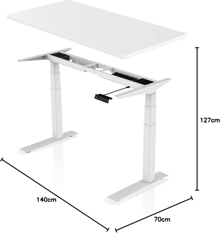 Industrialhome PureLift Pro – Ergonomisch Zit-Sta Bureau – Elektrisch Verstelbaar met Dubbele Motor – 140x70 cm – Wit Tafelblad & Wit Frame