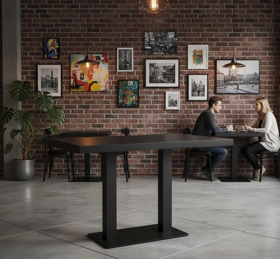 Industrialhome Restauranttafel Zwart Mangohout 120x70x75 cm – Industrieel Zwaar Metaal Onderstel – Robuuste Handgemaakte Eettafel voor 4 Personen –