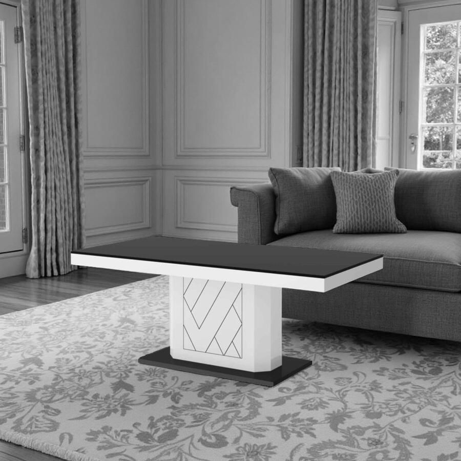 Industrialhome Rivia Mini Salontafel Zwart Hoogglans Houten Salontafel Stijlvolle Rechthoekige Tafel 120x60x50 cm Duurzaam & Modern Design