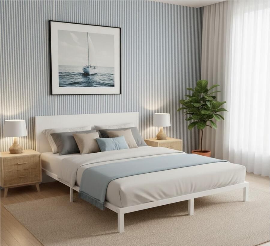 Industrialhome Robuust Metalen Bedframe 140x200 cm – Hoogwaardig Witte Lattenbodem – Stevig & Stijlvol Eenpersoonsbed met Uitgebreide Opbergruimte – Eenvoudige Montage – Modern Minimalistisch Design