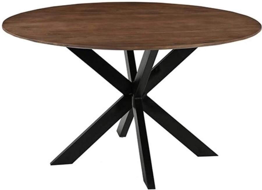 Industrialhome Ronde Eettafel Denver Ø130 cm – Mangohout Nature Smooth & Zwart Metaal – Industrieel Design – Duurzame Houten Eetkamertafel –