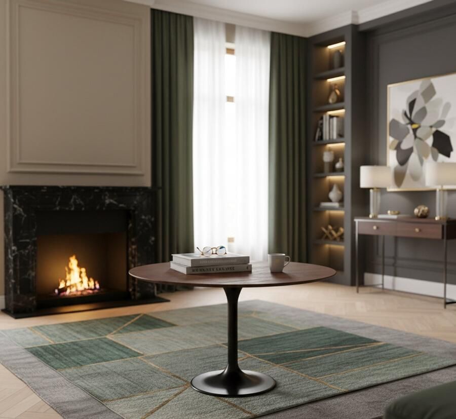 Industrialhome Ronde Eettafel Espresso 130 cm – Mangohout & Zwart Metaal – Moderne Trompetpoot – Eettafel Otto Luxe by – 5 Personen – Handgemaakt