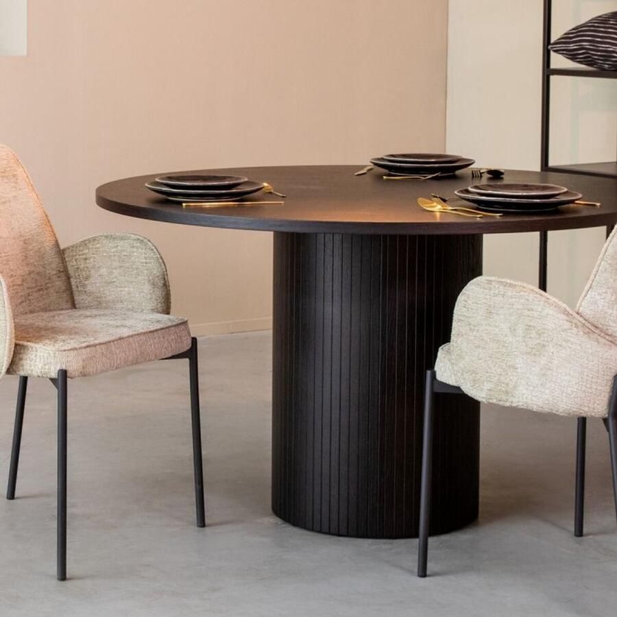 Industrialhome Ronde Eettafel Milano 130x130 cm Zwart Eiken Modern Design Ronde Tafel met Cilindervormige Poot Robuust Houten Onderstel Perfect voor Moderne en Minimalistische Interieurs