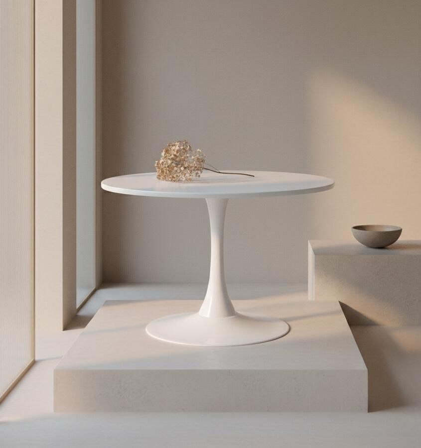 Industrialhome Ronde Eettafel – Moderne Eetkamertafel Ø80 cm – Scandinavische Keuken- en Koffietafel met Stalen Onderstel – Compact Tafelontwerp voor 2-4 Personen – Wit –