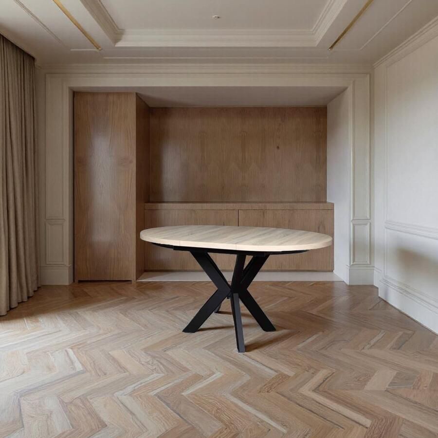 Industrialhome Ronde Eettafel Uitschuifbaar Sonoma Eiken – Ø100-138 cm – 4 Personen – Hout & Metaal – Scandinavisch Industrieel Design