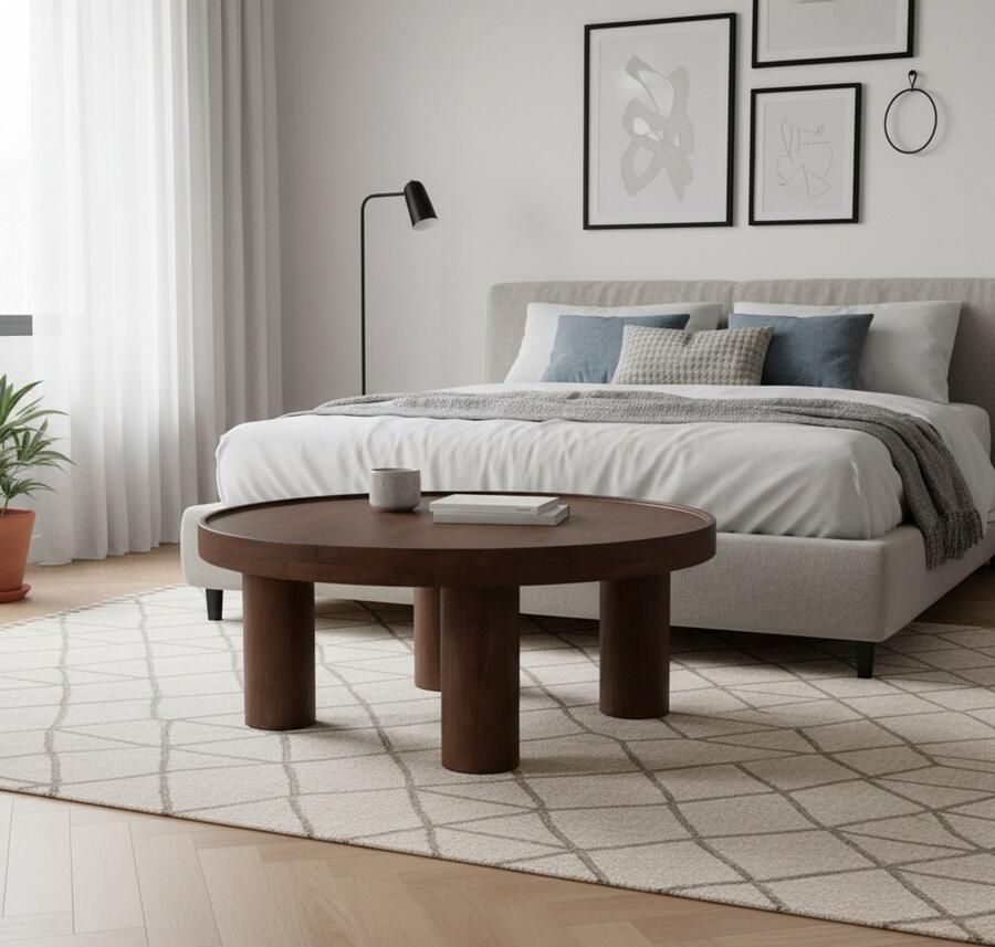 Industrialhome Ronde Salontafel Nola Ø70 cm Naturel Mangohout 3 Houten Poten Vintage Design Stoere Landelijke Look 70x70x31 cm