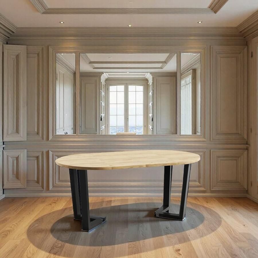 Industrialhome Ronde Uitschuifbare Eettafel Ø100-176 cm Goud Eiken 8 Personen Industriële Eettafel Hout en Metaal Robuuste Design Tafel