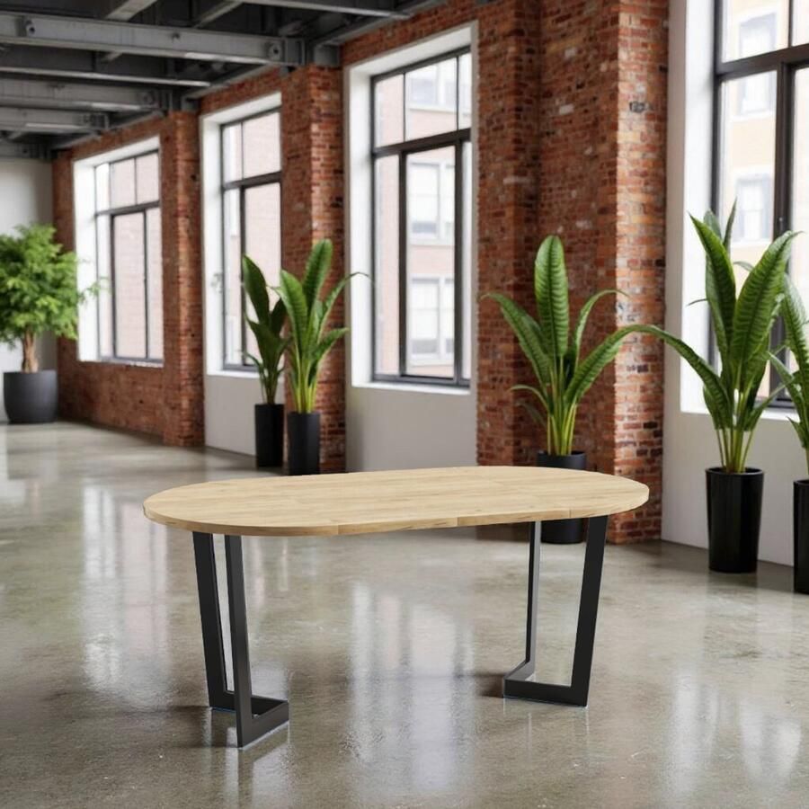 Industrialhome Ronde Uitschuifbare Eettafel Ø90-140 cm Goud Eiken 6 Personen Houten Tafelblad met Metaal Frame Industriële Eettafel