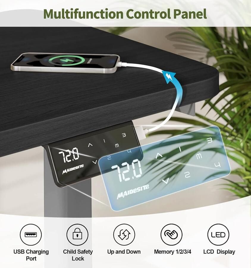 Industrialhome S1 LiftSmart Pro – Elektrisch Zit-Sta Bureau – 120x60 cm – In Hoogte Verstelbaar – Zwart Tafelblad & Grijs Frame – Ergonomisch Bureau met Geheugenfunctie