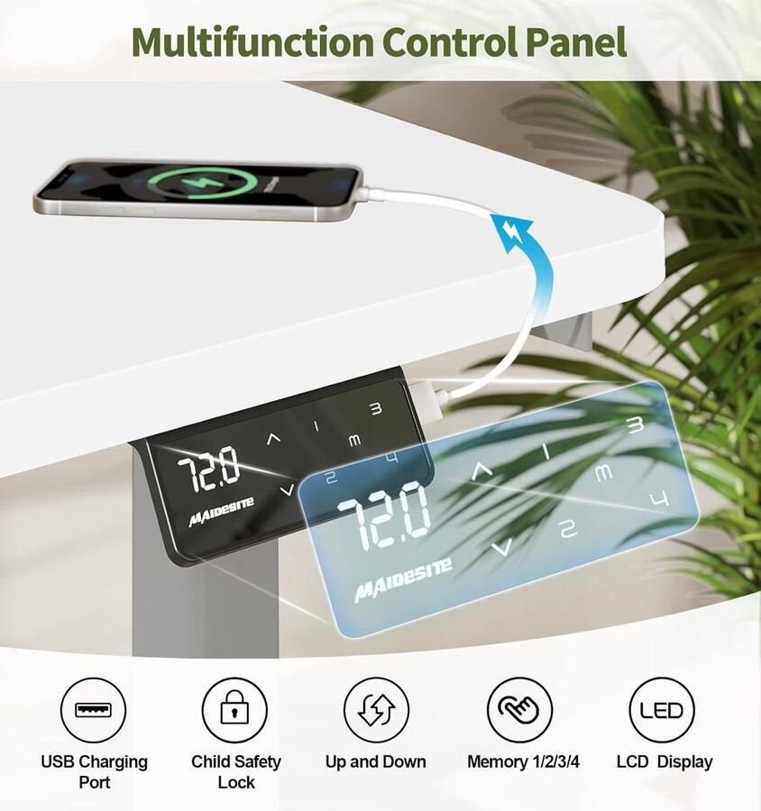 Industrialhome S1 Pro – Elektrisch Zit-Sta Bureau 140x70 cm – In Hoogte Verstelbaar Bureau – Grijs Frame + Wit Tafelblad – Staand & Zittend Werk