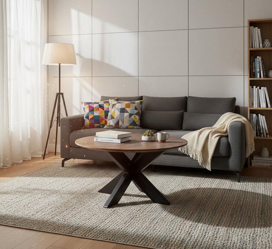 Industrialhome Salontafel Brooklyn Rond 80 cm – Mangohout Espresso – Modern Design met Zwart Metalen Onderstel – 43 cm Hoog – Stoere Ronde Tafel voor Woonkamer