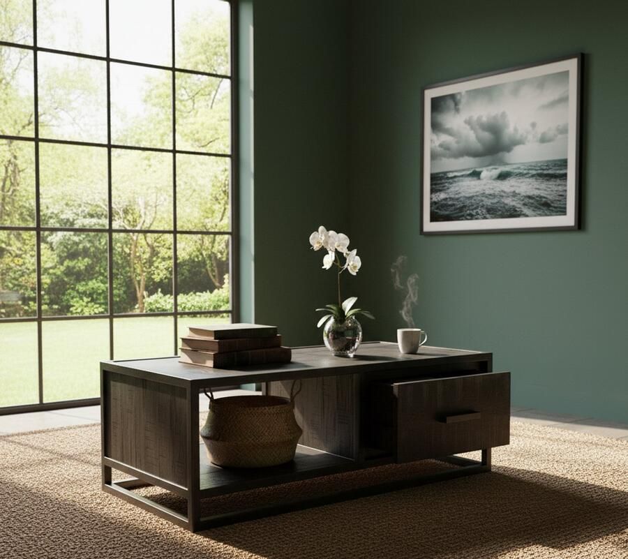 Industrialhome Salontafel Industrieel Rechthoekig – 110x70x40 cm – Zwart Mangohout & Metaal – Met 2 Lades – Handgemaakt – Modern & Stoer – Chili Black