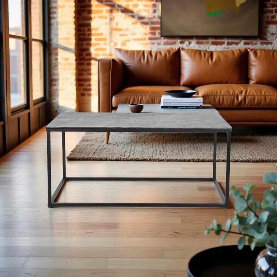 Industrialhome Salontafel MetalStone 100x60 cm Antiek Ash Metaal Rechthoekige Design Tafel Industrieel Handgemaakt Koffietafel Zwart Frame