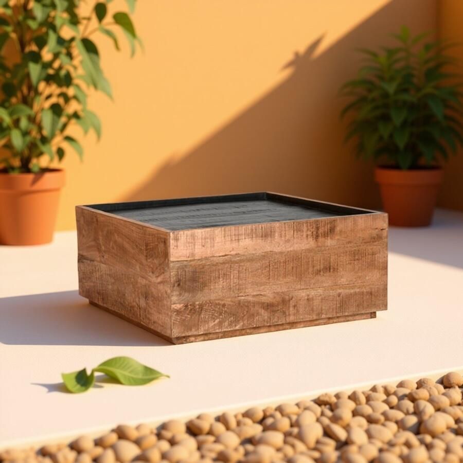 Industrialhome Salontafel Noble Mangohout 80x80x37 cm – Industrieel Design – Rough & Zwart Mangohout – Vierkante Handgemaakte Tafel voor Woonkamer