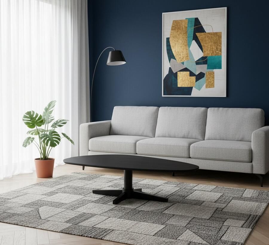 Industrialhome Salontafel NoirElan 140x75 cm – Ovale Design Salontafel Zwart Mangohout met Metalen Poot – Modern & Industrieel – LABEL – Woonkamer Tafel – Zwart