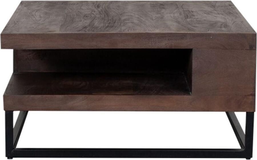 Industrialhome Salontafel Nova 80x80 cm – Vierkant – Espresso Mangohout – Industrieel Design met Opbergruimte – Zwart Metalen Frame