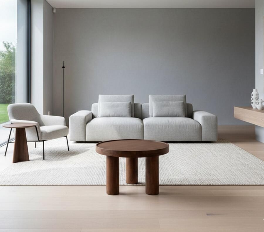 Industrialhome Salontafel Oslo Rond Ø60 cm – Massief Mangohout – Naturel Houtkleur – Handgemaakt – 3 Poten – Stoer & Modern Design – 38 cm Hoog – Scandinavisch & Industrieel – Duurzaam Houten Tafel