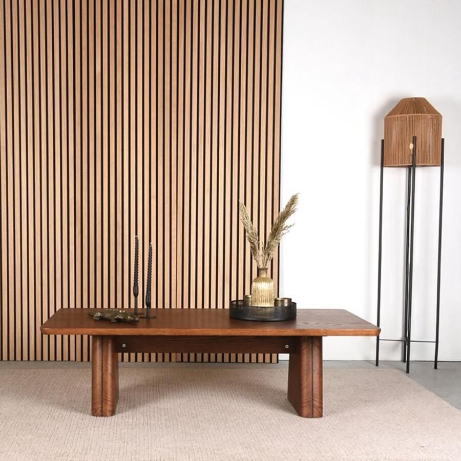 Industrialhome Salontafel rechthoekig eiken – Jule Luxe Walnoot 140x70 cm – Houten design tafel met afgeronde hoeken – Scandinavische stijl