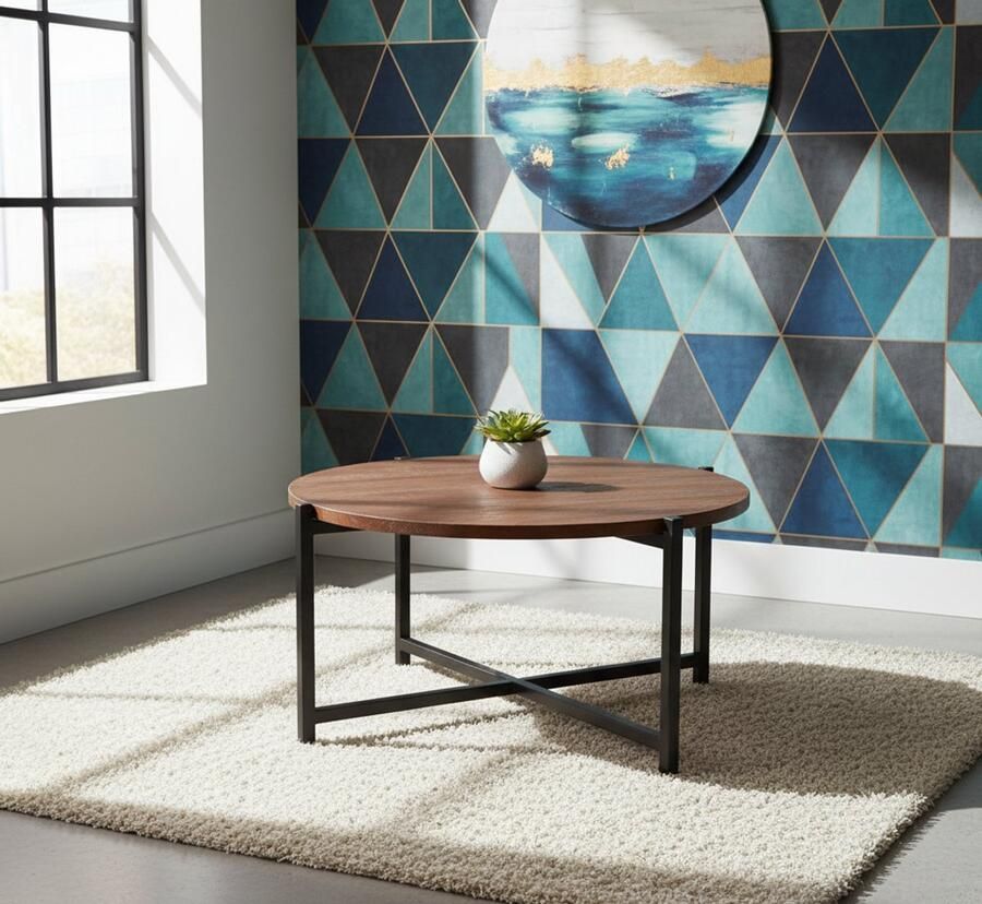 Industrialhome Salontafel Rond – 70 cm – Espresso Mangohout & Zwart Metaal – Modern Design – Handgemaakt – Industrieel – Moonline