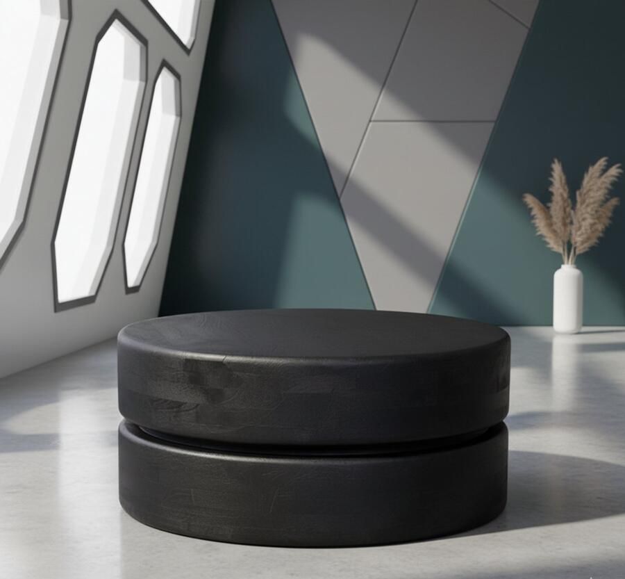 Industrialhome Salontafel Rond 70x70x31 cm Zwart Mangohout Modern Design Houten Tafel met 4 Poten Ronde Koffietafel voor Woonkamer