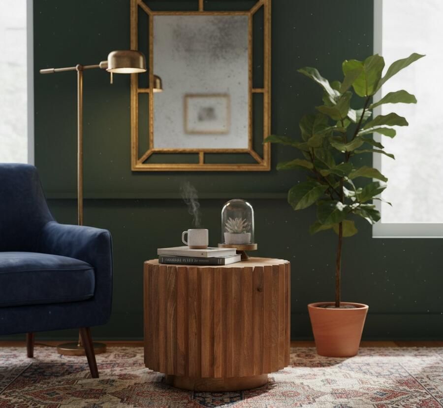 Industrialhome Salontafel Rond Mangohout 50x50x40 cm – Nature Smooth Bijzettafel met Schijfvormige Poot Industrieel & Landelijk Design Tafel Massief Hout