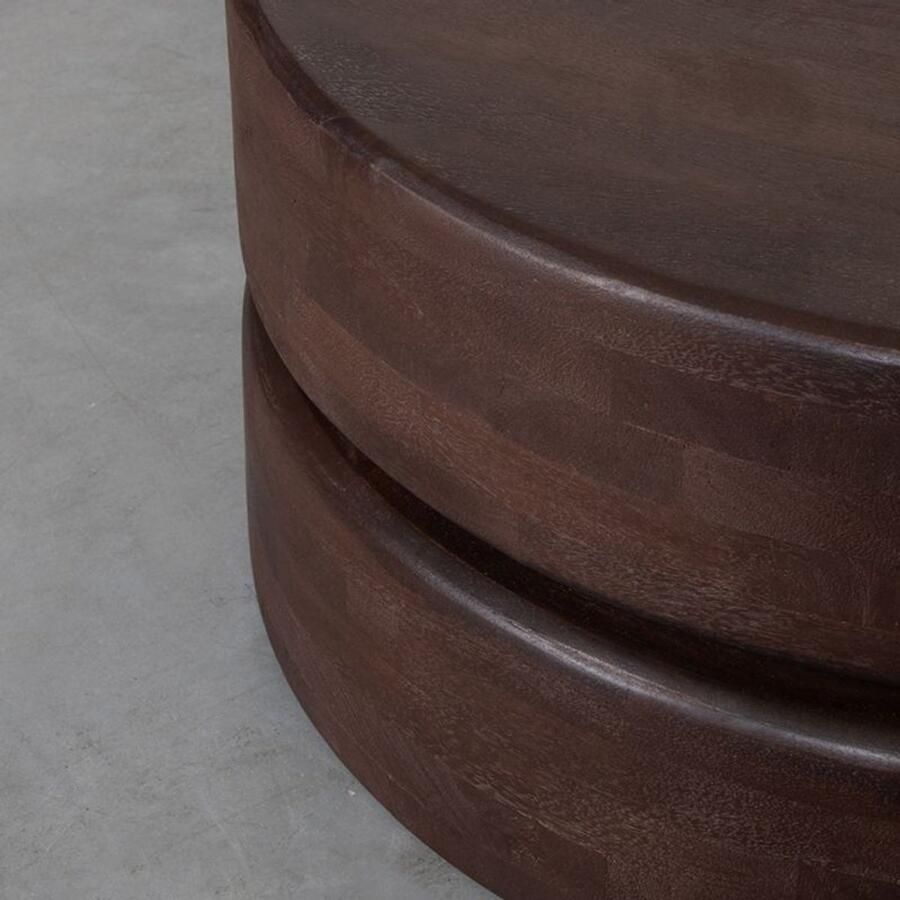 Industrialhome Salontafel Rond van Mangohout – 70x70x31 cm – Espresso Kleur – Uniek Design Onderstel – Minimalistische Woonkamertafel – Milo