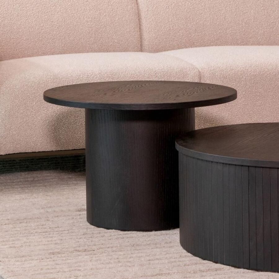 Industrialhome Salontafel Rond Zwart Eiken 60x60x40 cm – Design Bijzettafel van Eikenhout – Modern & Industrieel – Model Oliva Black –