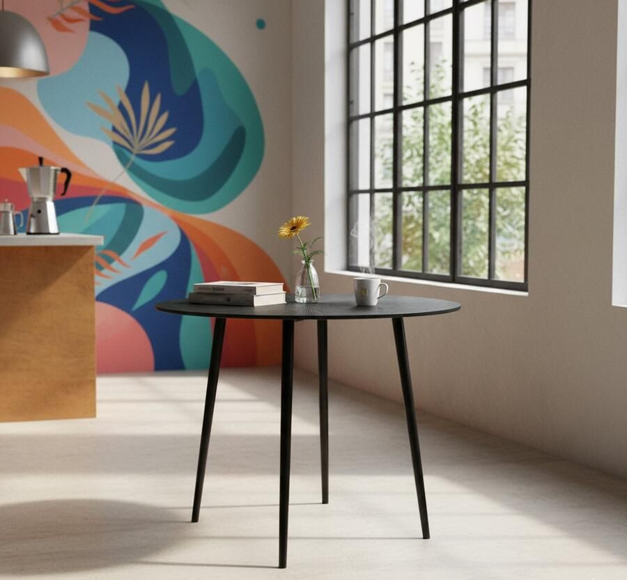 Industrialhome Salontafel Rond Zwart Metaal – Ø60 cm – Industrieel & Handgemaakt – Gravure Design – Lichtgewicht & Sterk – Nobby Line