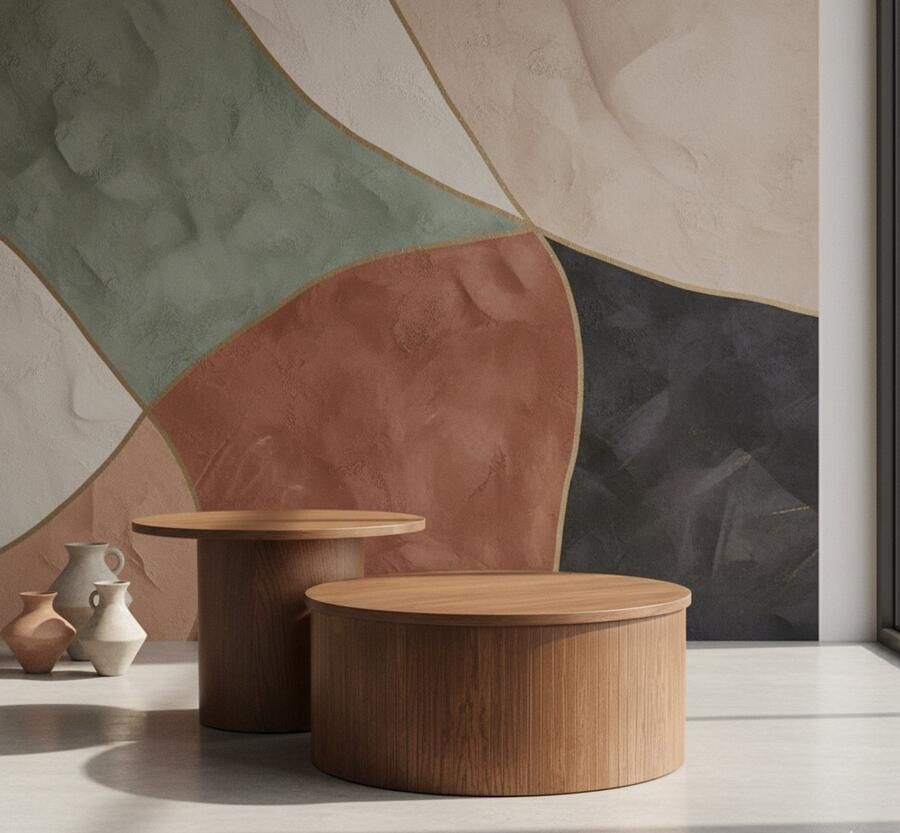 Industrialhome Salontafel Set Walnoot Eiken – 2-delige Ronde Bijzettafels – Modern Design – Hout – 120x70x40 cm – Oliva Walnut