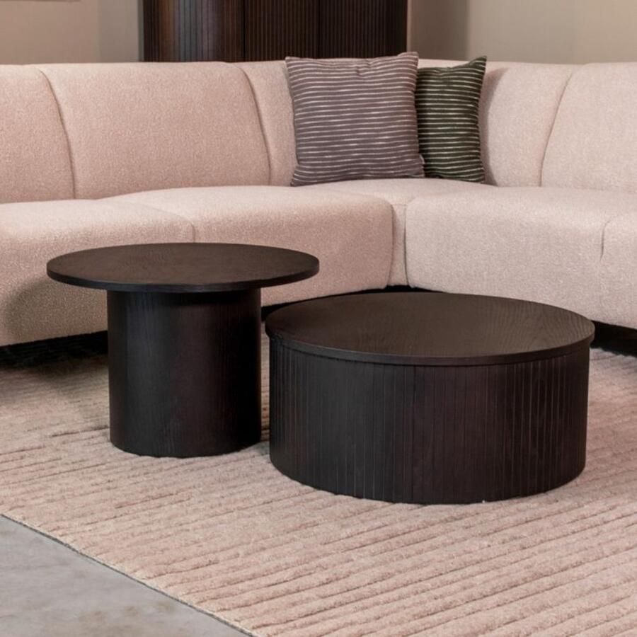 Industrialhome Salontafel Set Zwart Eiken – 2-delig – Design Bijzettafels – Modern Rond – Hout – 120x70x40 cm – Oliva Noir