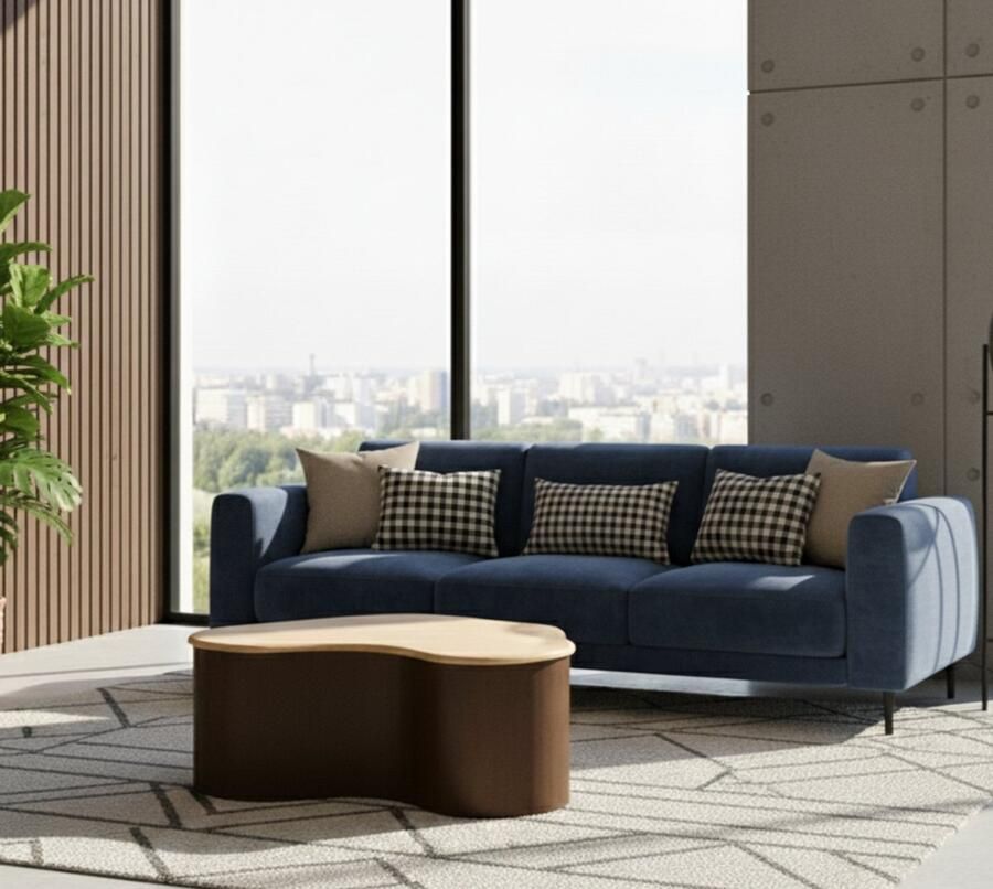 Industrialhome Salontafel Travertin & Espresso Mangohout 80x70 cm – Design Organische Woonkamertafel – Model “Davos Grande” –