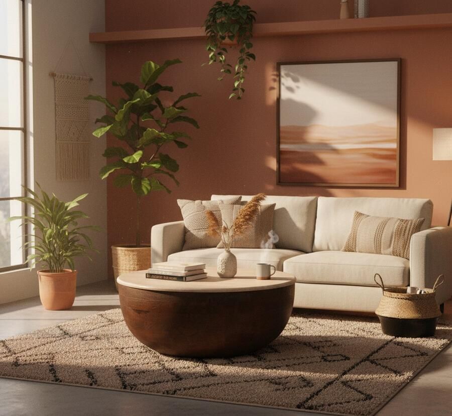 Industrialhome Salontafel Travertin Rond – 70x70x30 cm – Kyoto Espresso – Japandi Design –