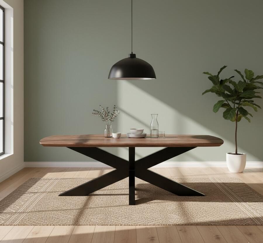 Industrialhome Salontafel Zane Luxe 120x56x40 cm – Deens Ovaal – Espresso Mangohout met Zwart Metalen Kruispoot – Modern & Tijdloos – Blikvanger voor Woonkamer