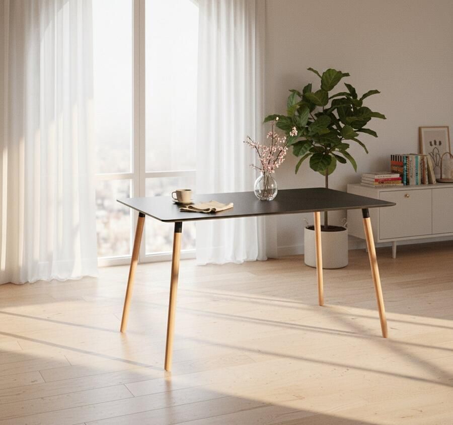 Industrialhome Scandinavische Eettafel – Moderne Houten Eettafel 110 x 70 cm – Rechthoekige Keukentafel met Beukenhouten Poten – MDF Tafelblad – Stijlvolle Eetkamertafel voor Woonkamer Kantoor of Keuken – Naturel Zwart –