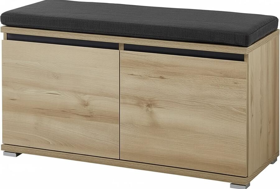 Industrialhome Schoenenbank met Opbergruimte “Lisboa” – 8 Paar Schoenen – Edelbeuken Houtlook – Soft-Close Deuren – Verstelbare Legplanken – Moderne Schoenenkast 96x52x40 cm – Design Zonder Handgrepen – Houten Schoenenrek Zitbank