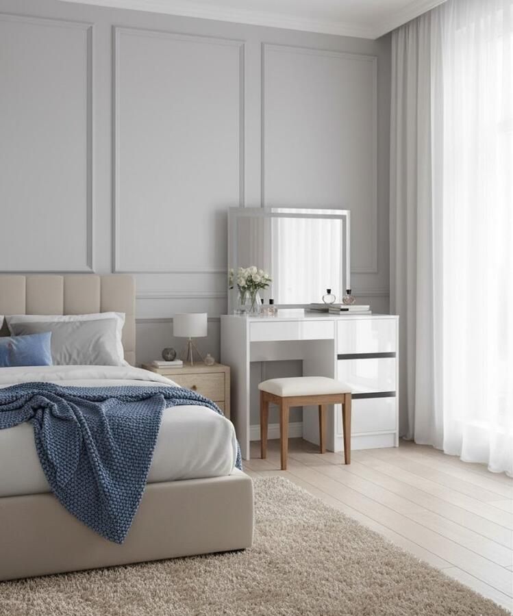 Industrialhome Sherry Deluxe Kaptafel met LED-Spiegel – Hoogglans Wit Make-uptafel met 4 Lades en Verlichting – Moderne Kaptafel 90 cm – Luxe Make-upmeubel voor Slaapkamer of Dressing