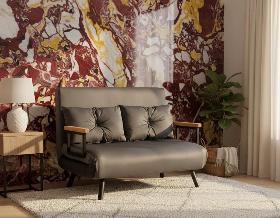 Industrialhome Slaapbank 2-zits 102x73x81 cm – 4-in-1 multifunctioneel bankbed – Verstelbare rugleuning 5 standen – Grijs fluweel – Inclusief 2 kussens – Compacte woonkamer logeerkamer & kleine ruimtes – Luxe Comfort