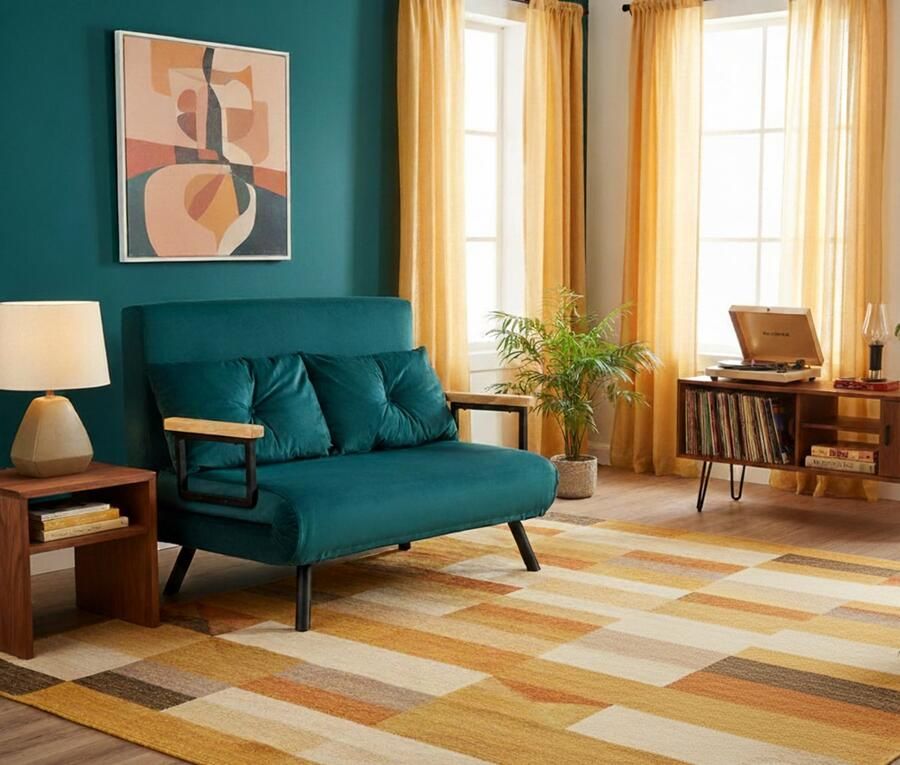 Industrialhome Slaapbank 2-zits 102x73x81 cm – 5-niveaus verstelbare rugleuning – Donkerblauw fluweel – Inclusief 2 kussens – Multifunctionele bankbed voor woonkamer logeerkamer & kantoor – Luxe Comfort