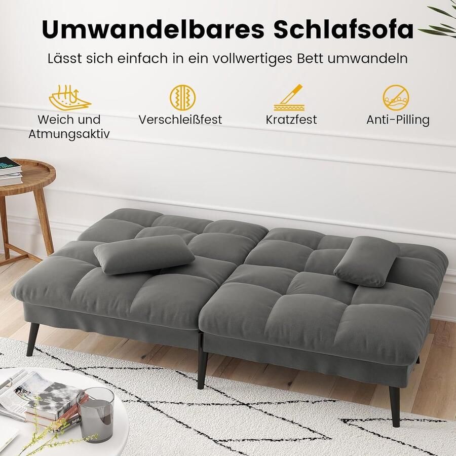 Industrialhome Slaapbank 3-zits Oslo – Luxe Futon met Slaapfunctie 5 Verstelbare Hoeken Ergonomisch & Opvouwbaar – Stoffen Bank in Grijs – Converteerbare Sofa Bed voor Woonkamer Logeerkamer & Studio