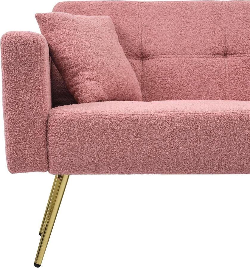 Industrialhome Slaapbank met bedfunctie Luxe Lamswollen Sofa – Verstelbare Rugleuning – Gouden Poten – Inclusief Kussens & Zijdelingse Opbergvakken – Modern Comfort – Roze