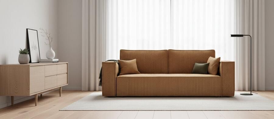 Industrialhome Slaapbank met Bedlade 3-zits – Luxe Corduroy Slaapbank Mosterdgeel – 255x105 cm – Moderne Sofa met Opbergruimte – Comfortabele Bank met Slaapfunctie – Houten Frame