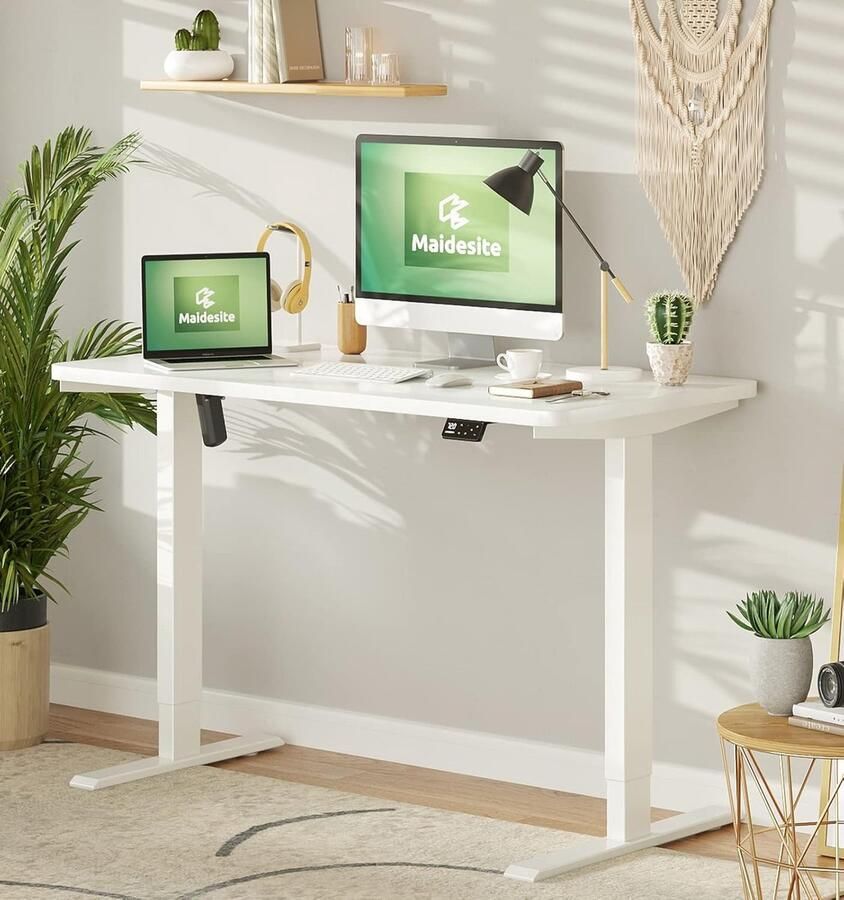 Industrialhome SmartLift Pro – Elektrisch Zit-Sta Bureau 160x80 cm – In Hoogte Verstelbaar (72–120 cm) – 4 Geheugenstanden + USB – Wit Frame & Tafelblad